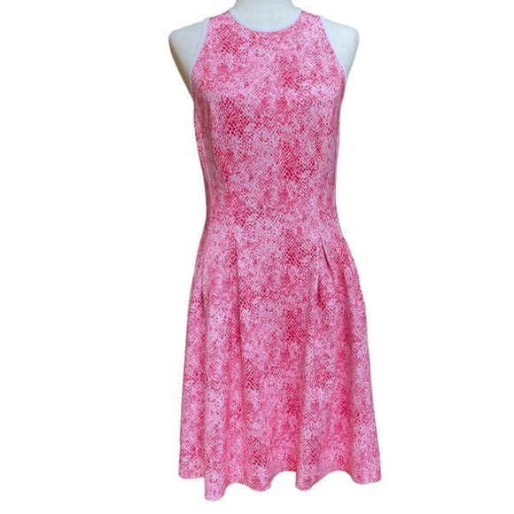 J. McLaughlin Pink Snake Skin Print Fit & Flare Sleeveless Knee Length Dress XS - Picture 1 of 10